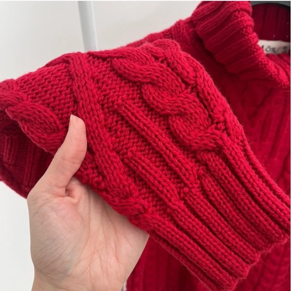NWT Aran Mor Irish wool Women's Red Cable Knit turtleneck Sweater fisherman - Picture 3 of 10